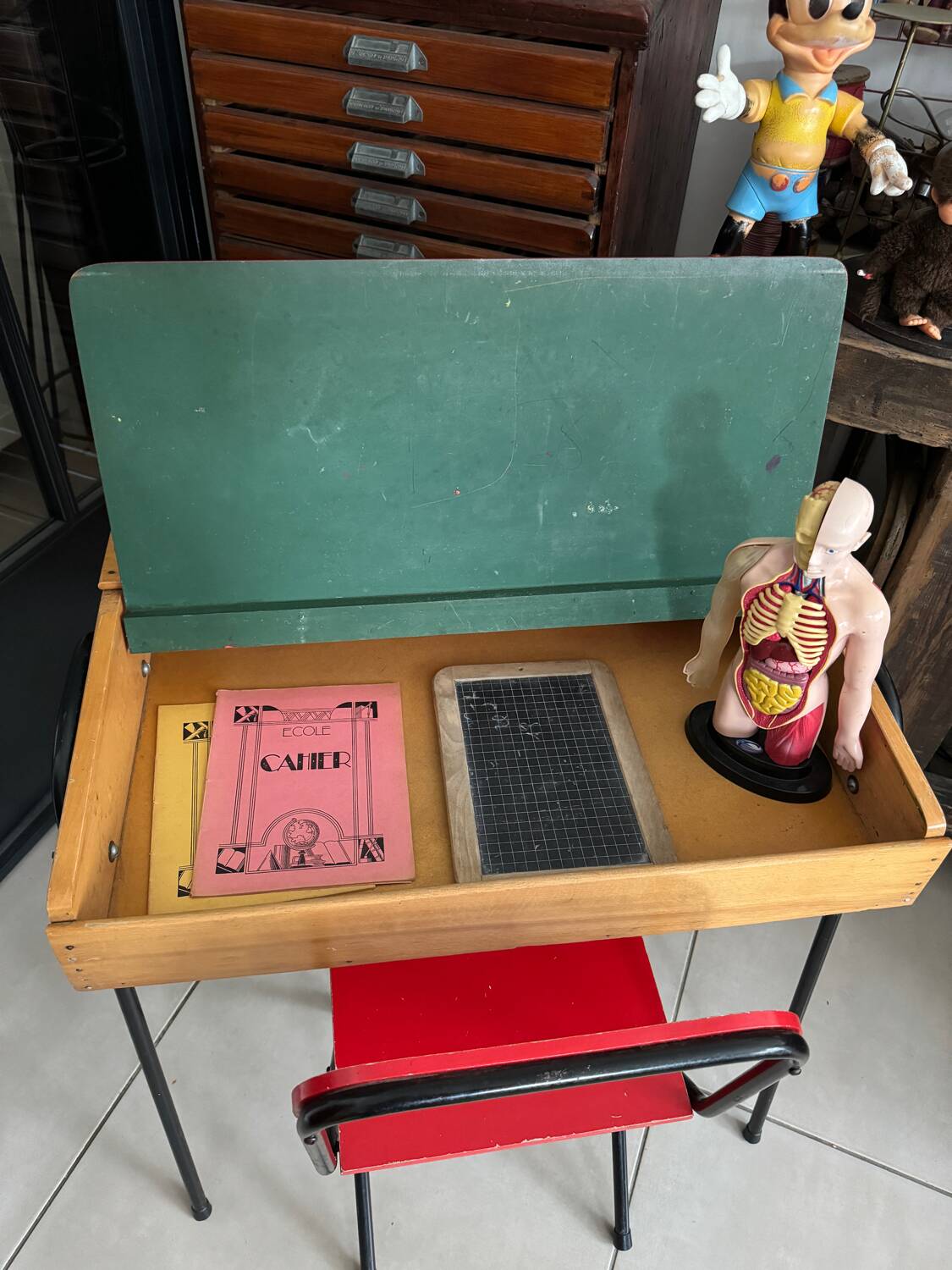 Vintage red children's desk and chair set