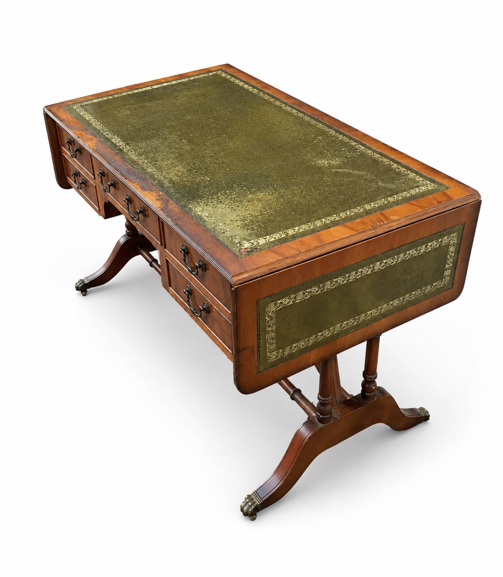 English mahogany double-sided desk with extensions