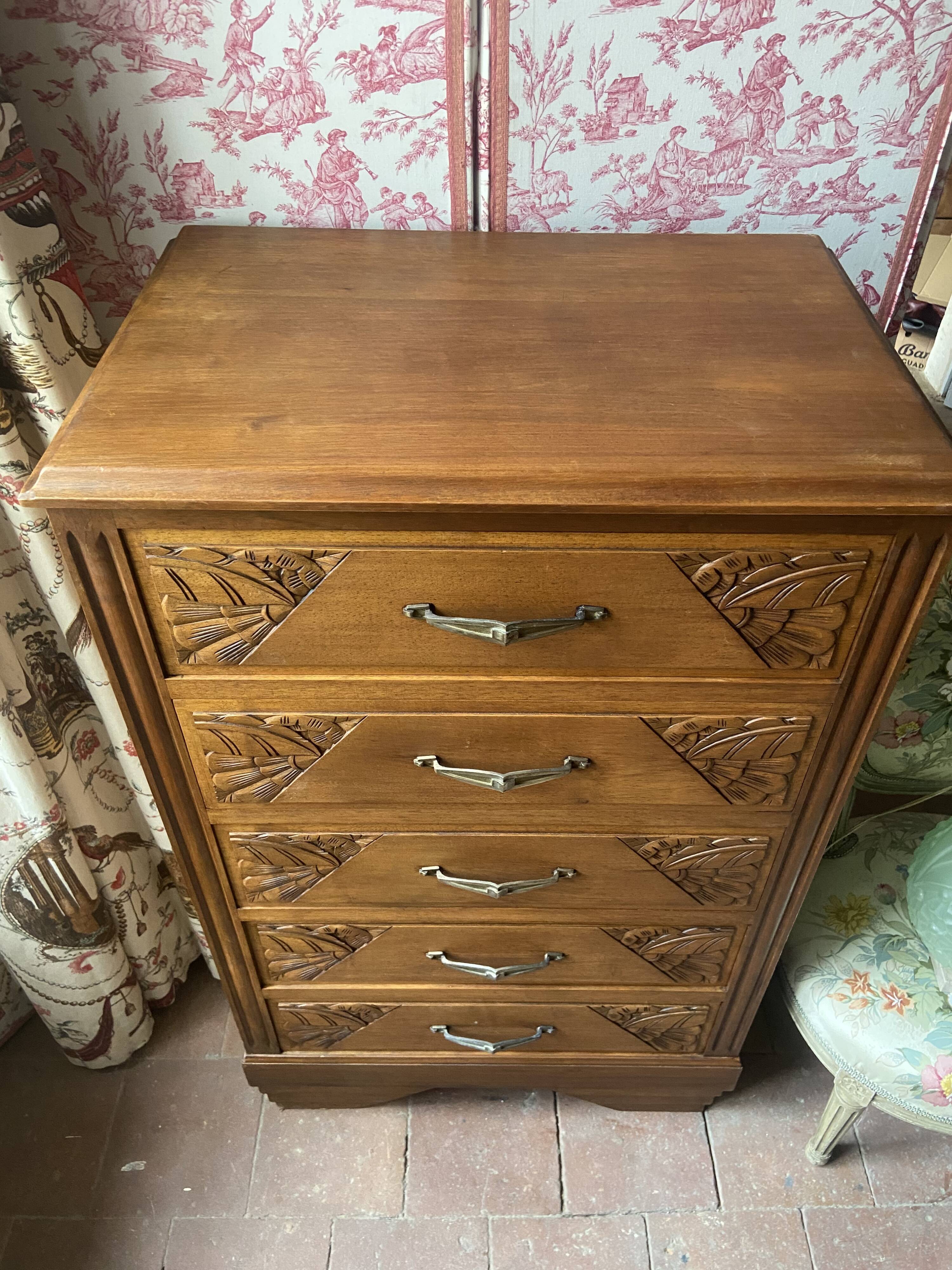 Commode semainier old era Art Deco in Walnut renovated