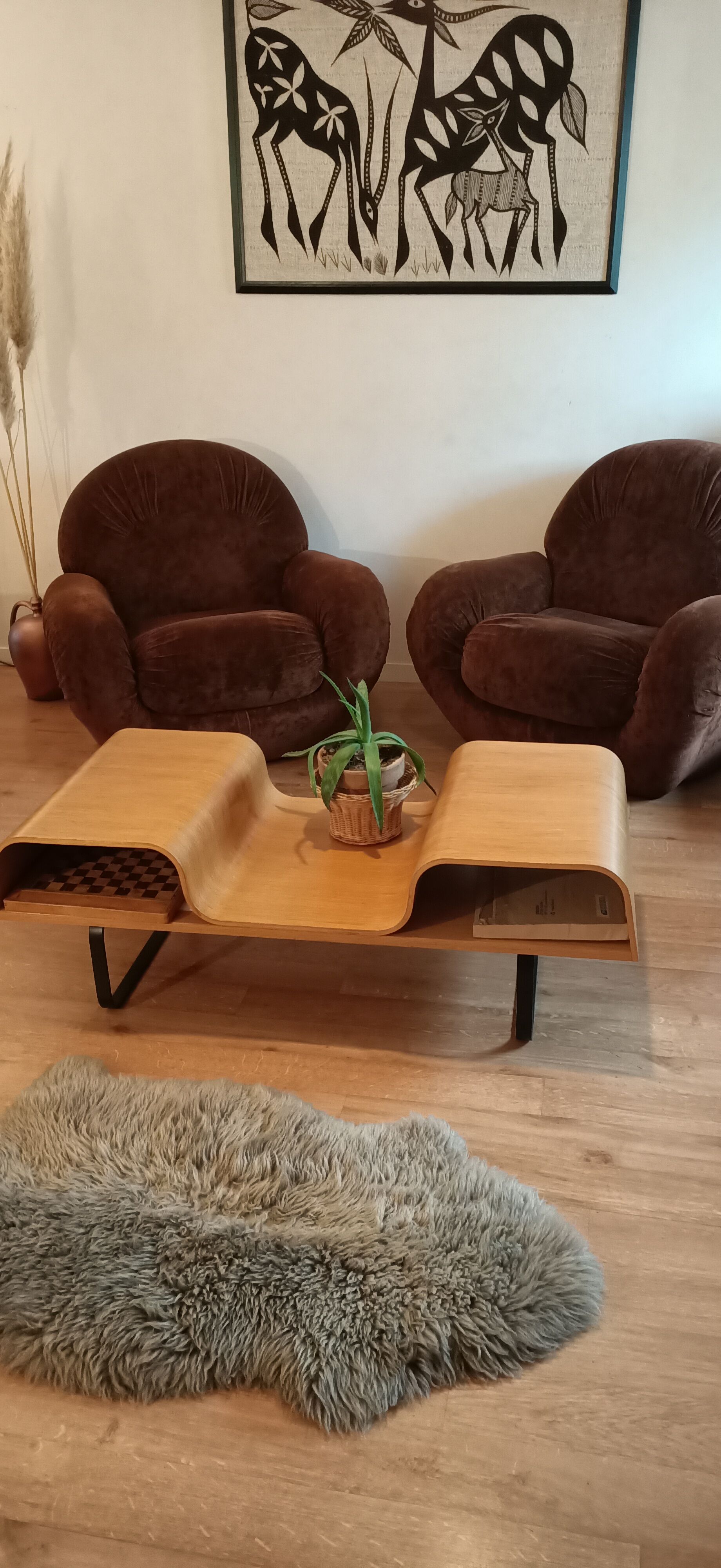2 vintage velvet lounge chairs 70s