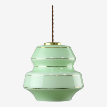 Mid-century Green Glass & Brass Pendant Lamp