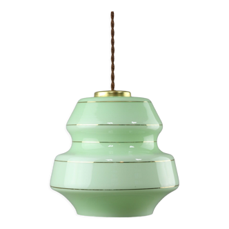 Mid-century Green Glass & Brass Pendant Lamp