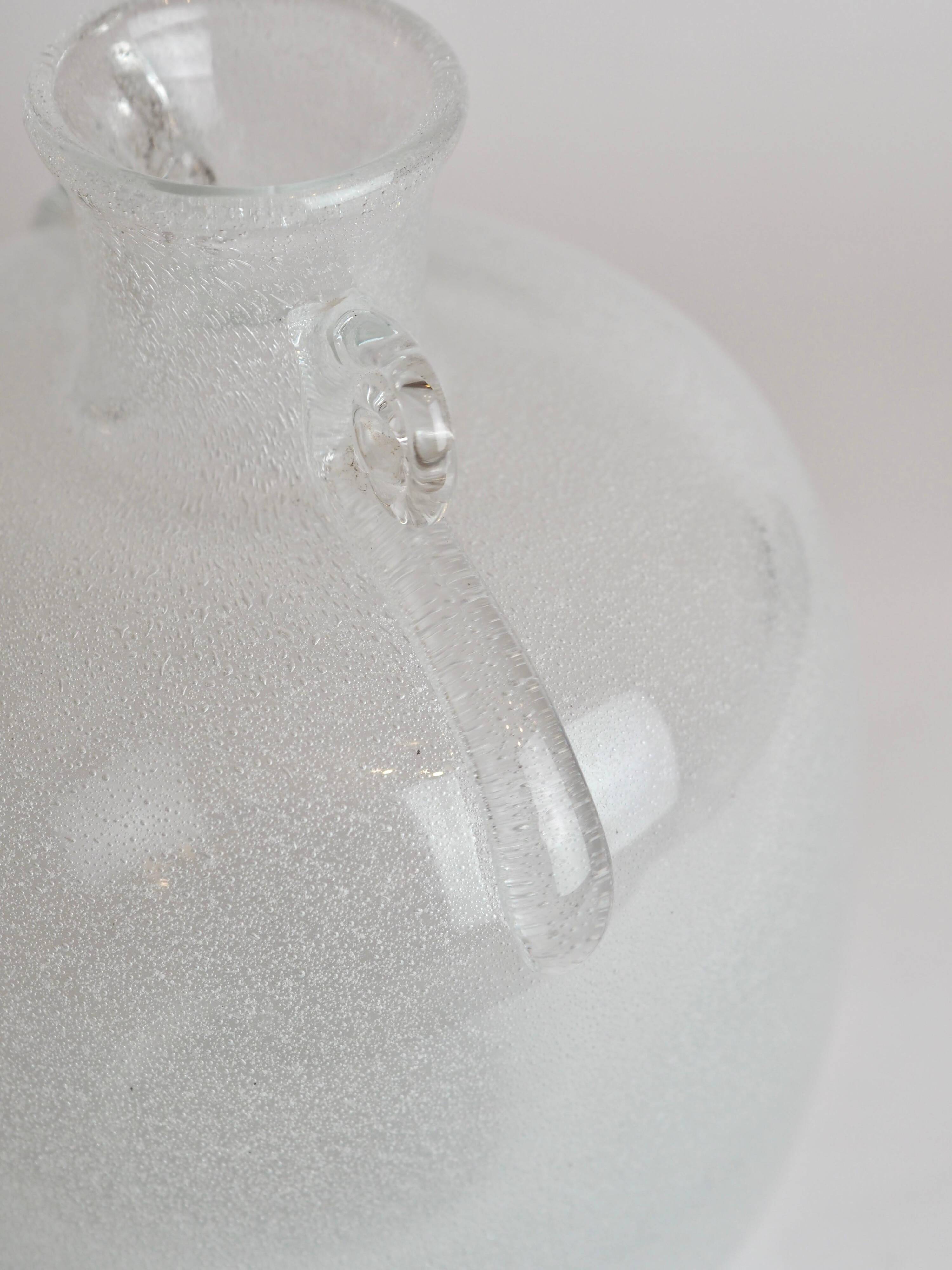Murano glass vase "Pulegoso" in the shape of an amphora, with scroll handles, signed Seguso Vetri d'Arte.