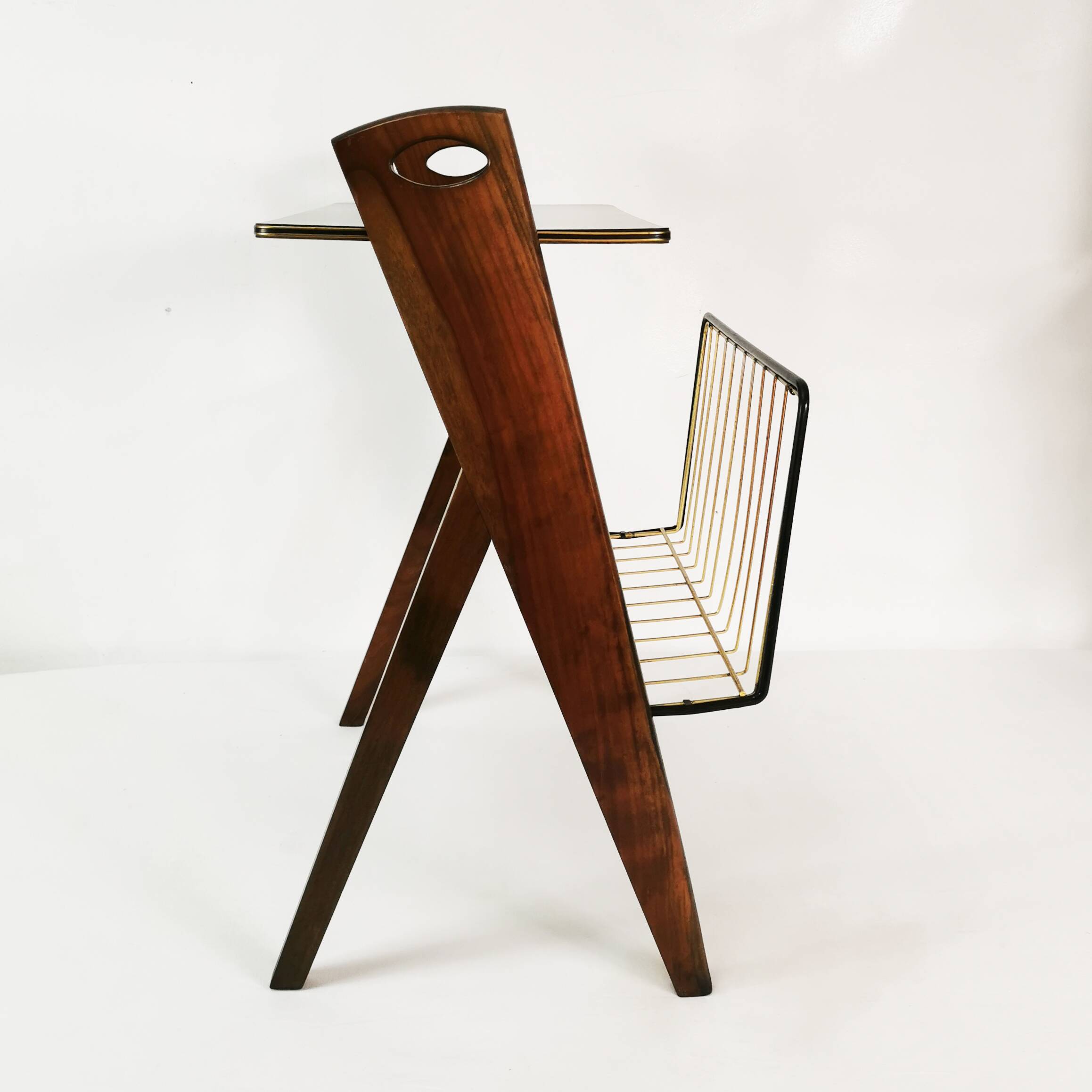 Modernist side table with newspaper rack, Ilse Mobel, Germany, 1960s.
