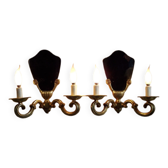 Art deco copper mirrored double wall lights with shades