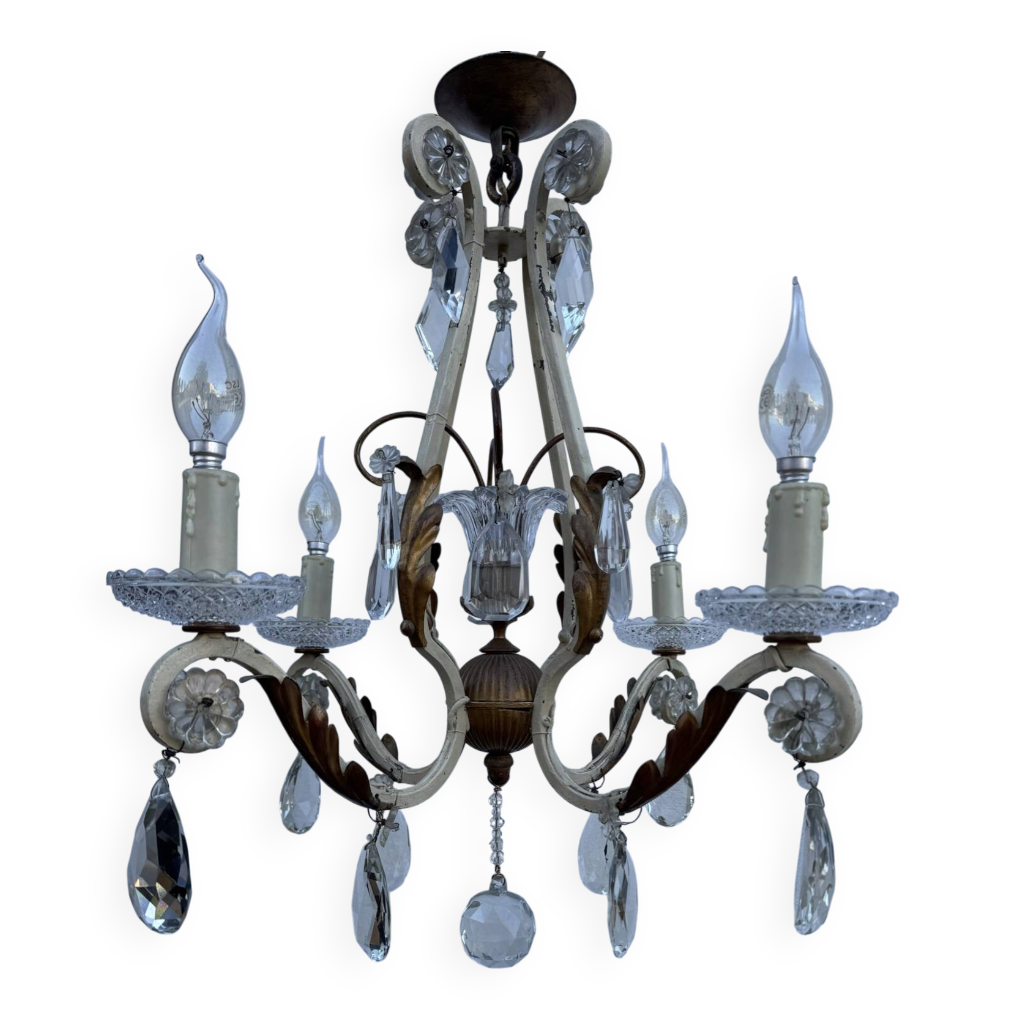 Crystal pendant chandelier wrought iron 1900