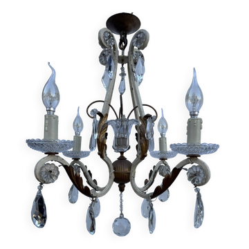 Crystal pendant chandelier wrought iron 1900