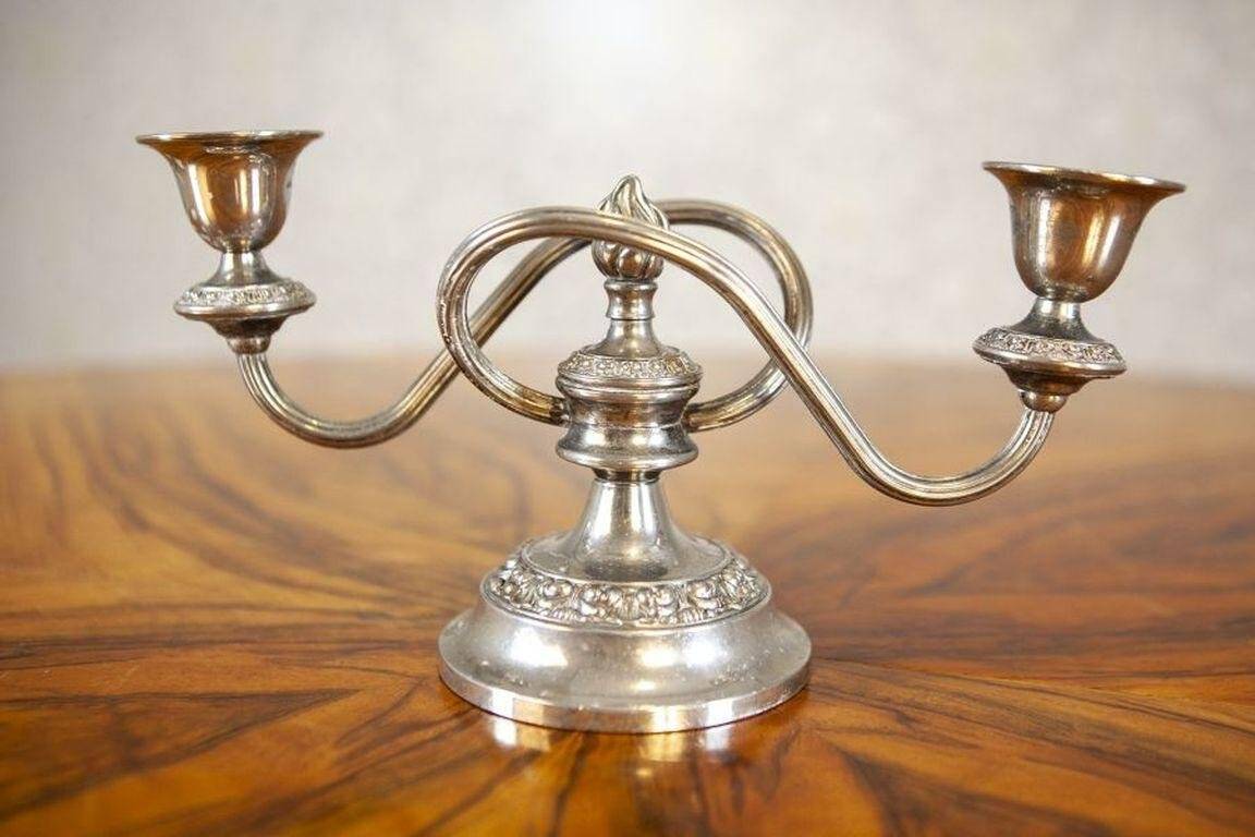 Silver-Plated Two-Armed Candleholder, 1940s