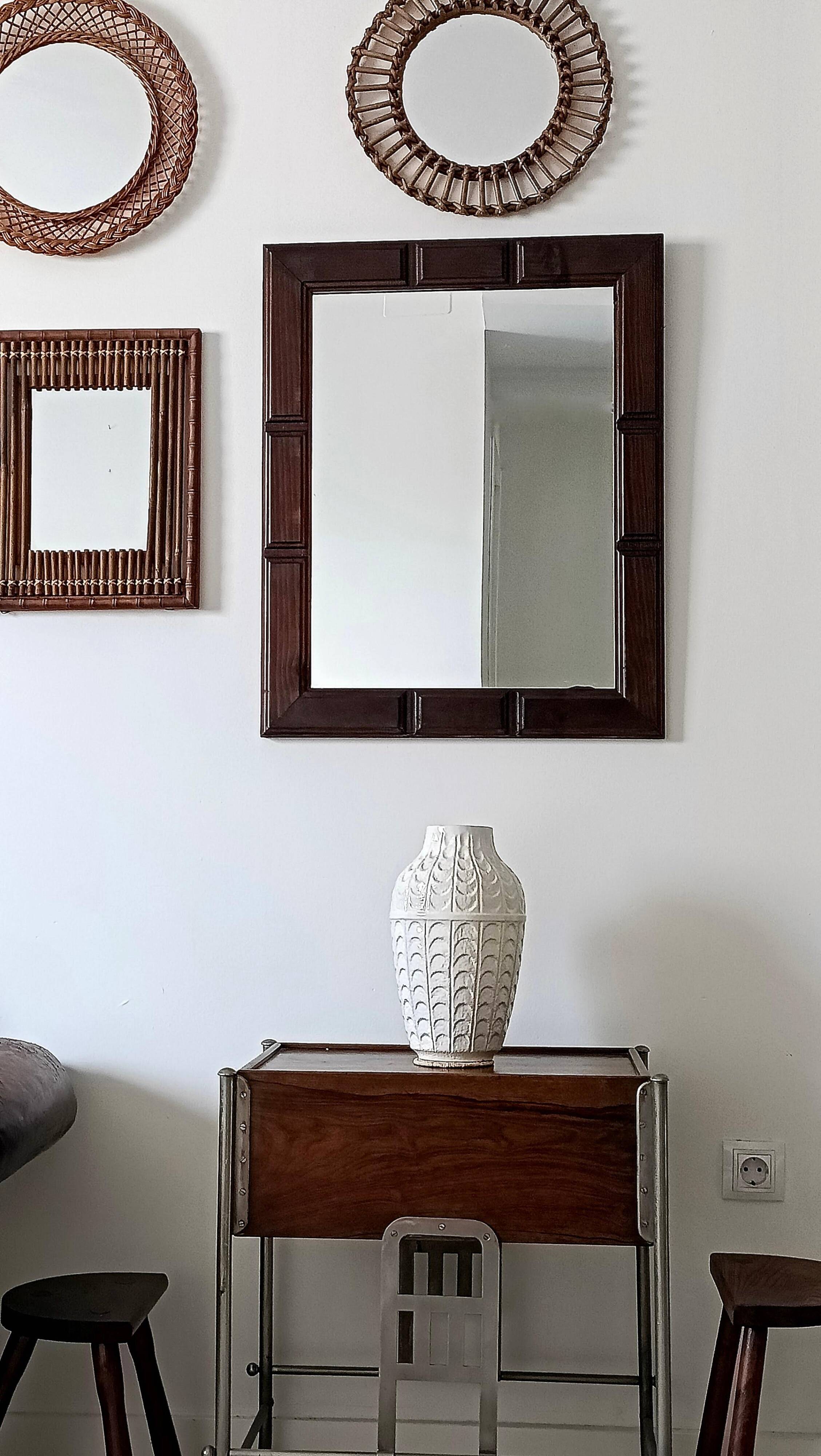 Mid-Century Spanish Wood Wall Mirror– Castilian Style, 1950s