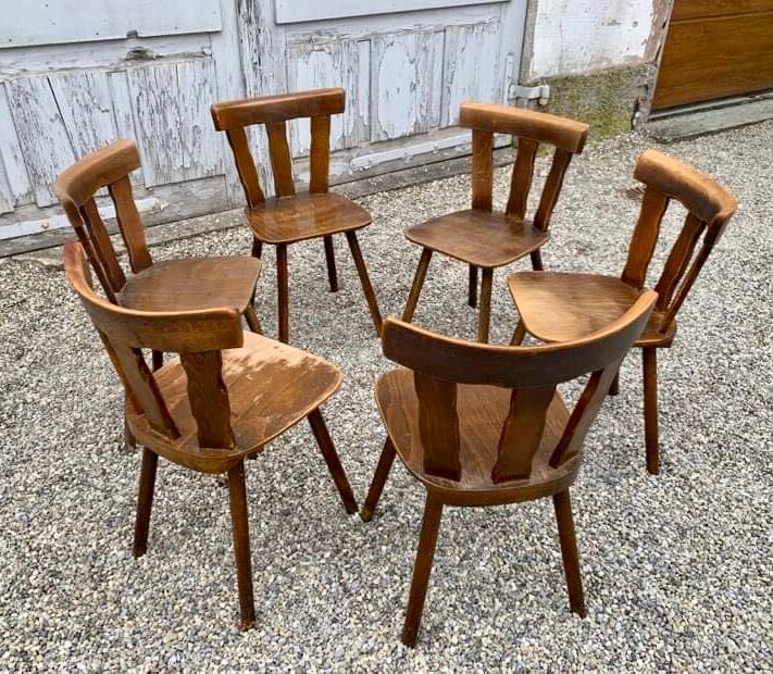 Series set of 36 vintage curved wood bistro chairs