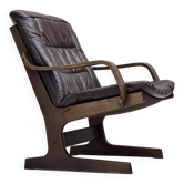 Fauteuil scandinave en cuir marron, années 1970