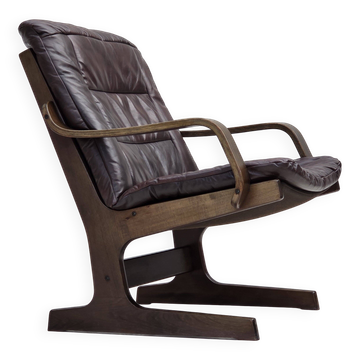 1970s, Scandinavian armchair, brown furniture leather.