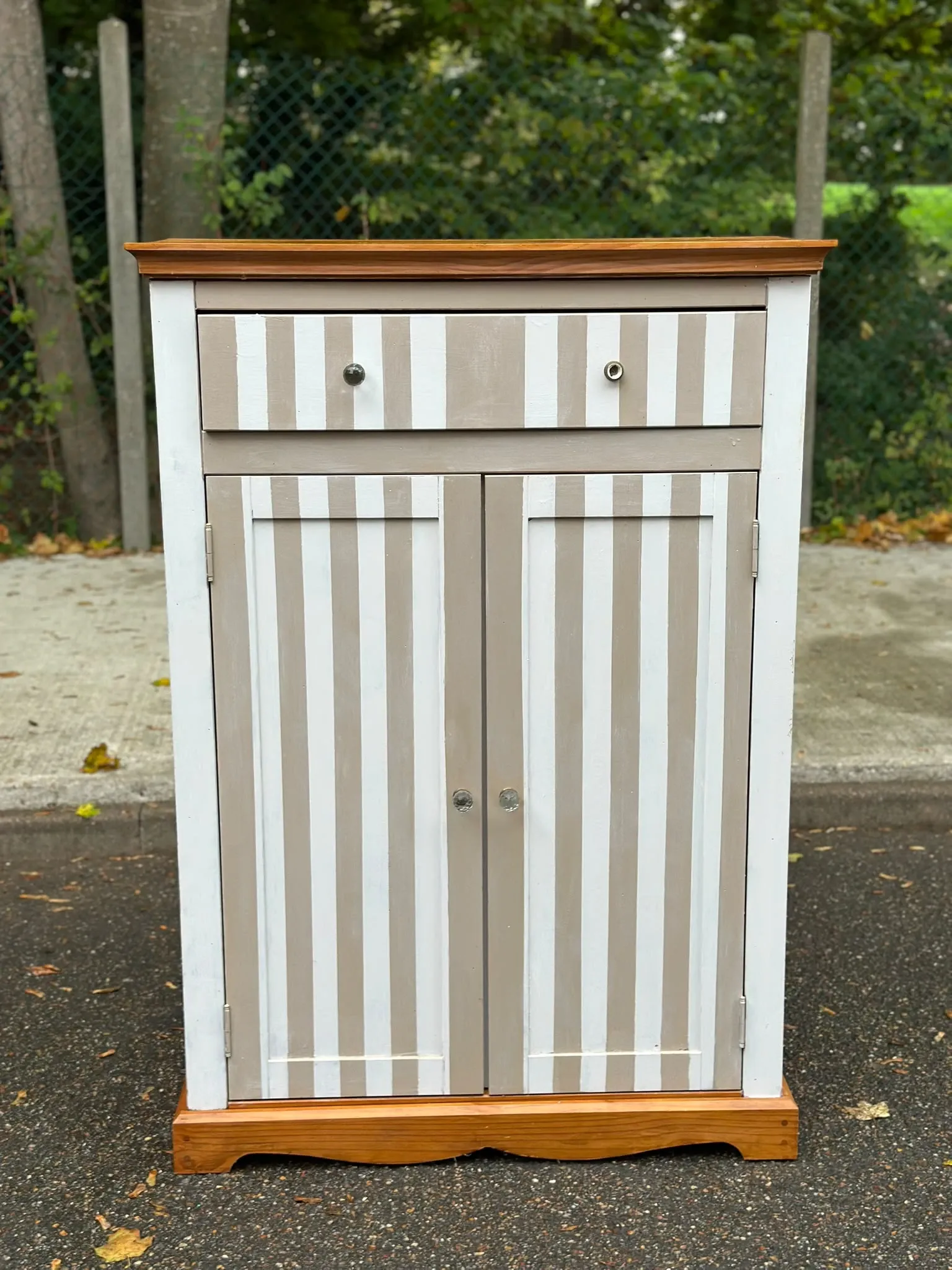 Shabby chic wardrobe sideboard — Striped pattern & solid wood 1990