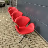 4x Original red leather Fritz Hansen Swan chairs Topstaat!