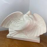 Cracked ceramic doves, signed Lejan
