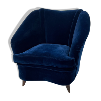 Fauteuil en velours bleu italien du milieu du siècle par Gio Ponti