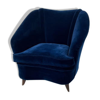 Mid-century Italian blue velvet armchair by Gio Ponti