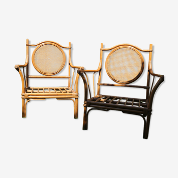 Duo de fauteuils en rotin vintage