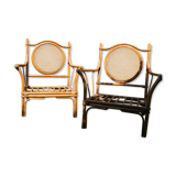 Duo of vintage rattan armchairs