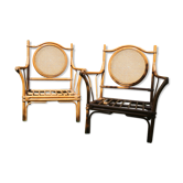 Duo of vintage rattan armchairs