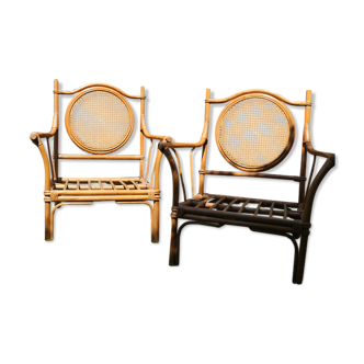 Duo of vintage rattan armchairs