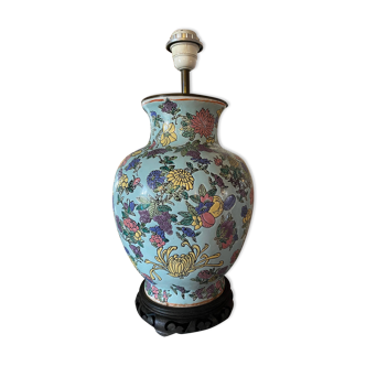 Large foot of enamel earthenware lamp with floral motifs (XX°)