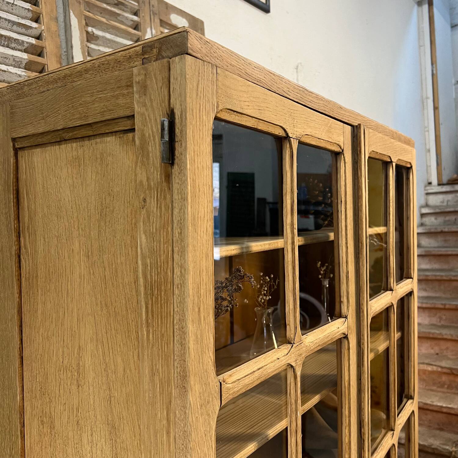 Vitrine vintage petit carreaux en chêne