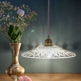 Suspension abat-jour vintage en verre moulé - collection vaisselle -