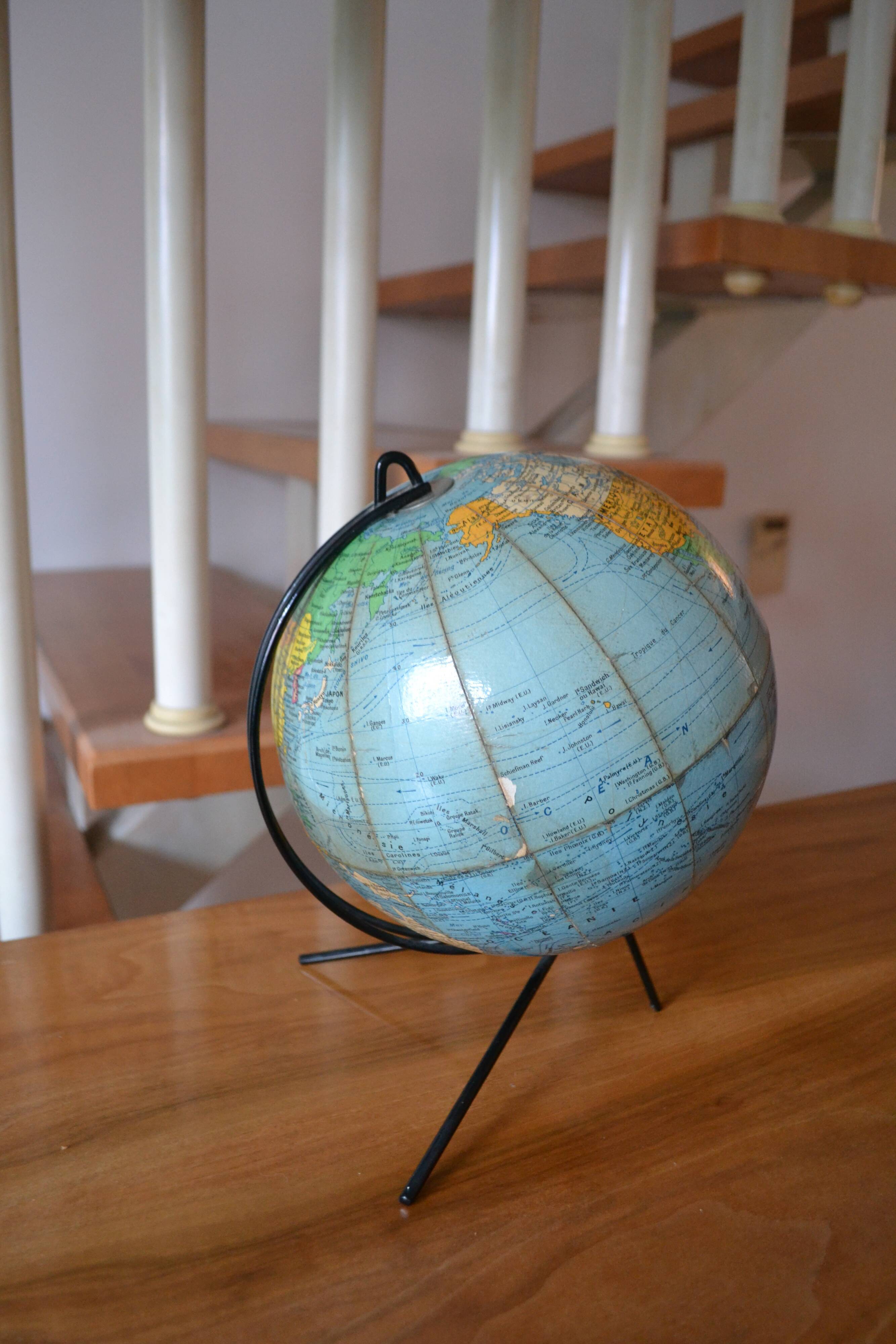 World map globe Girard Barrère 60s