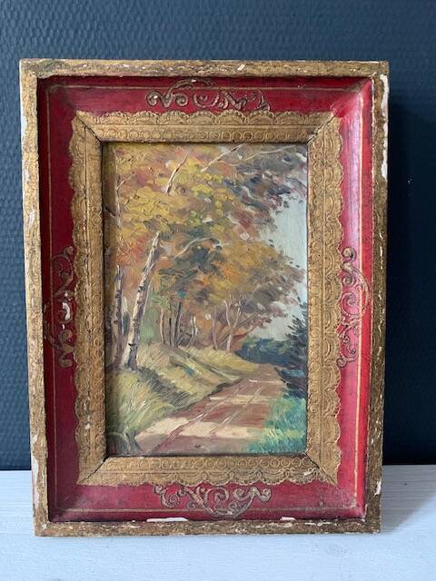 Old impressionist painting, autumn forest, framed, signed, late 19th century