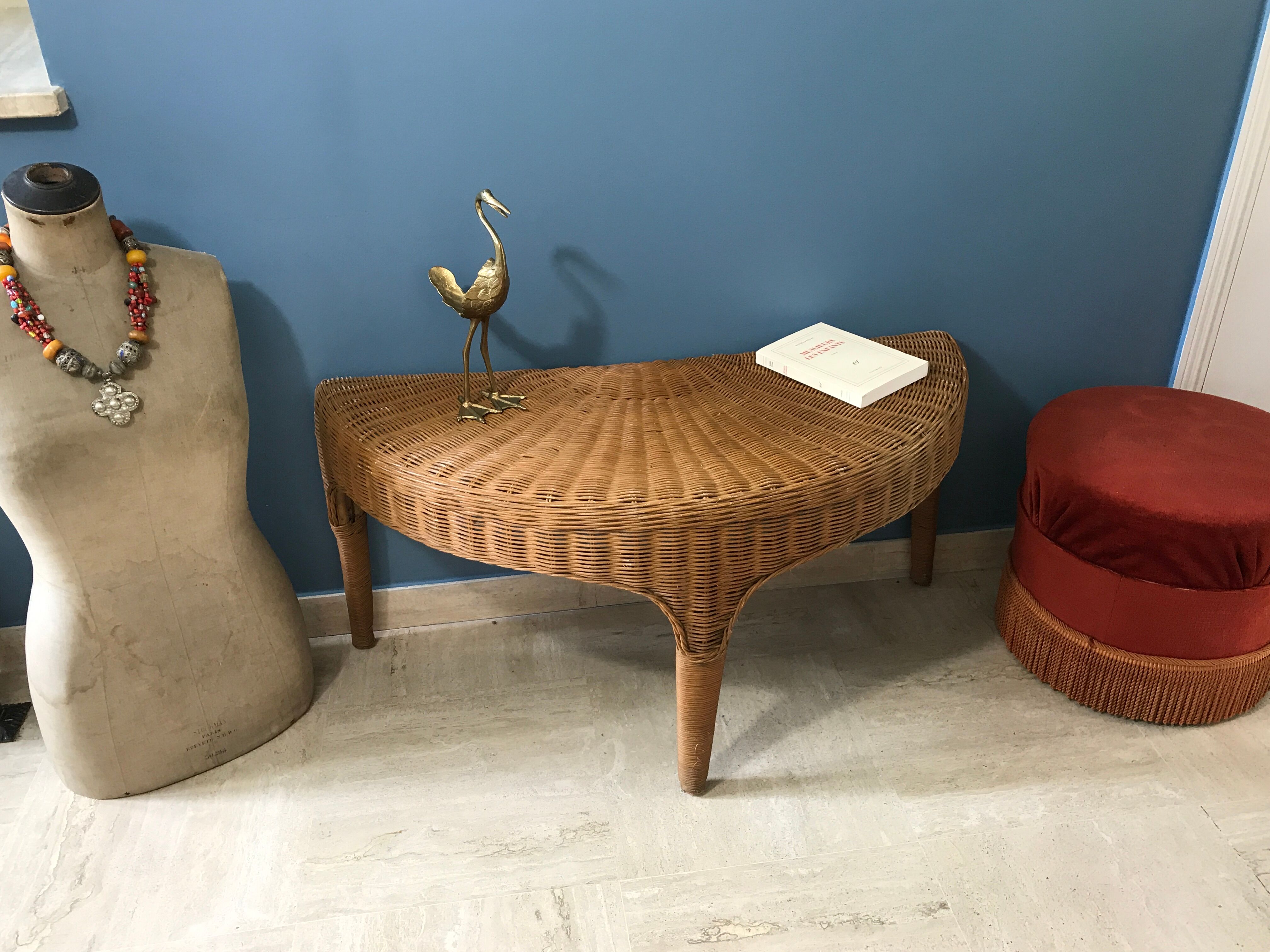Low table in wicker rattan and bamboo