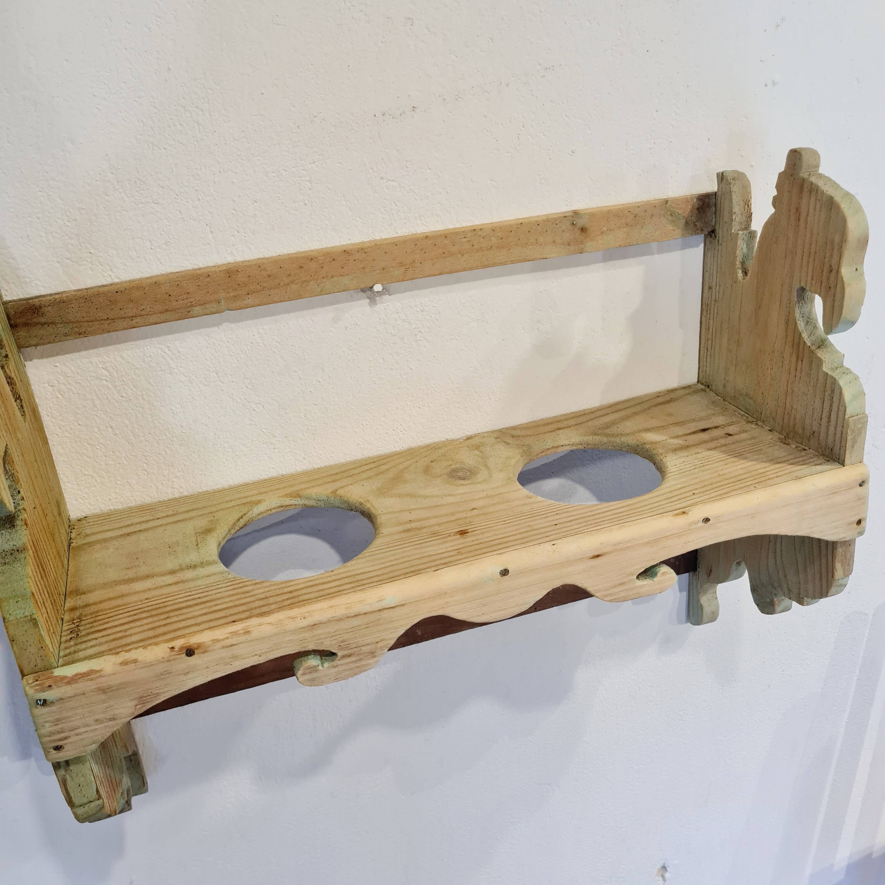 Antique wall shelf in raw wood