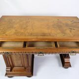 Bureau ancien avec petit meuble en noyer des années 1860