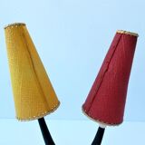 Vintage desk lamp with red and yellow 1950s lampshades