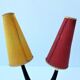 Vintage desk lamp with red and yellow 1950s lampshades