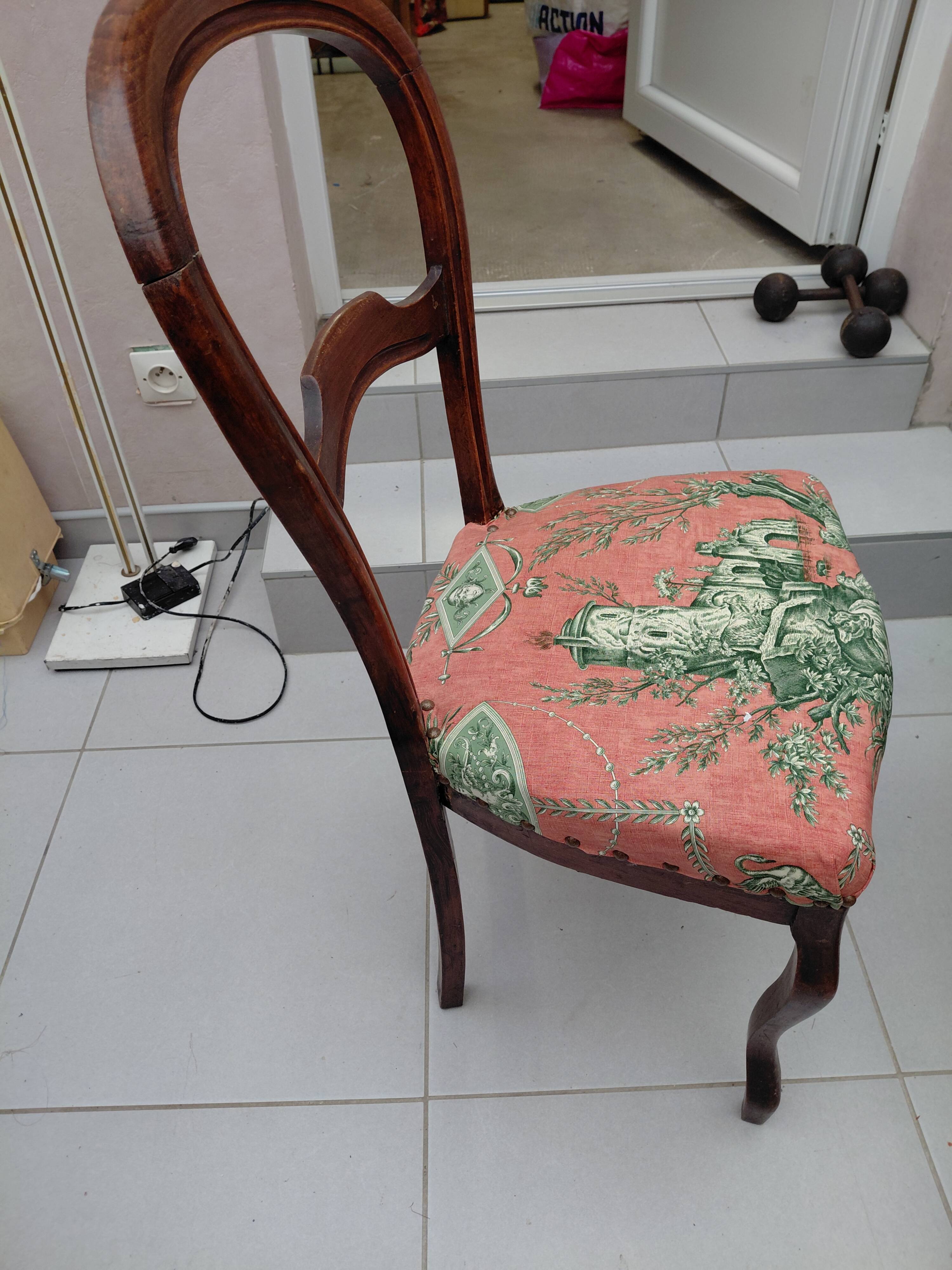 Antique chair with Toile de Jouy fabric