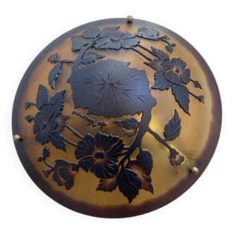 Art Nouveau 1-light basin pendant light signed by Vianne in glass paste
