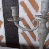 Taupe linen patinated candle holder