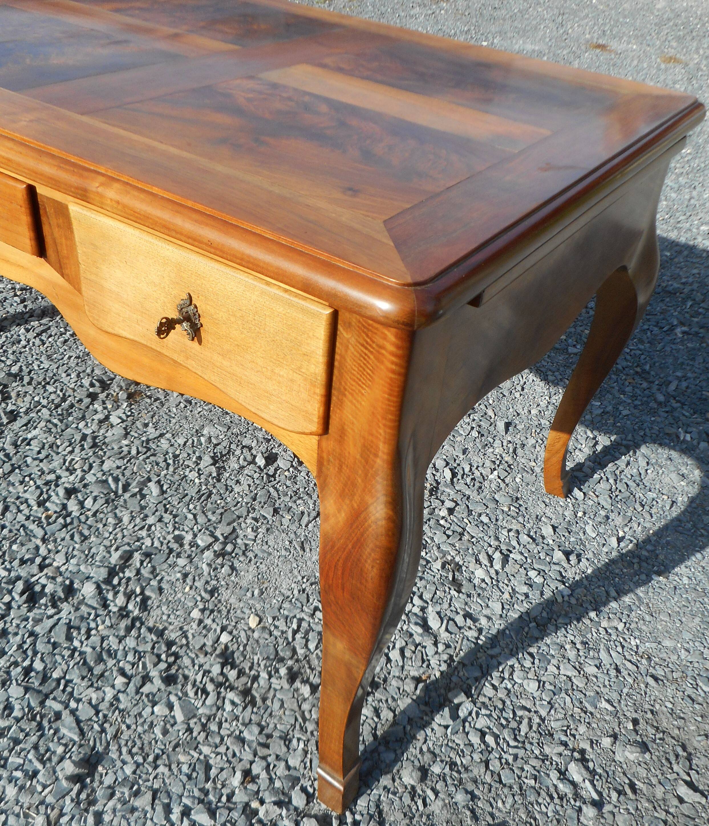 large double-sided walnut desk 3 drawers 2 pulls