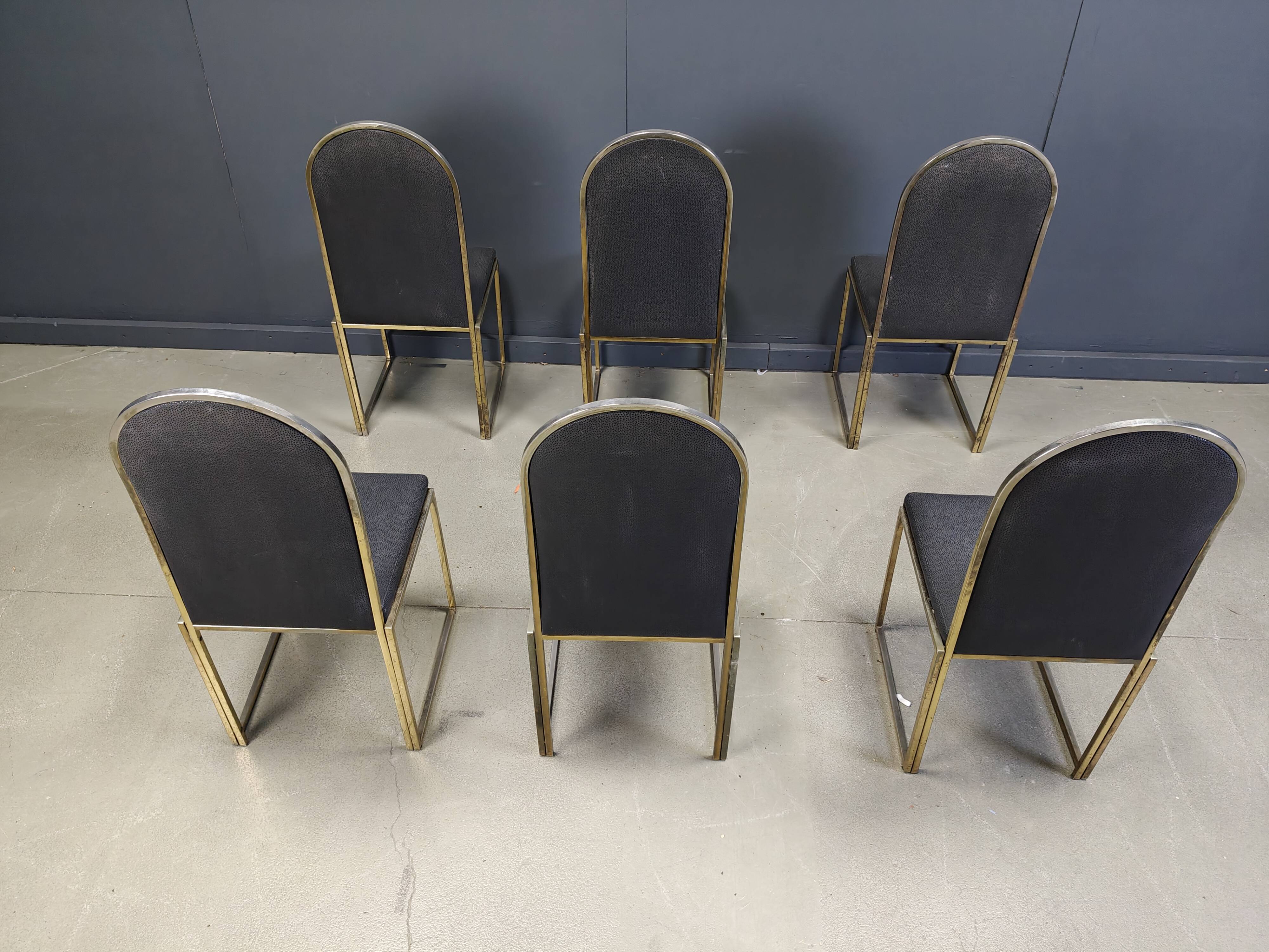 Chaises de salle à manger vintage en laiton de Belgochrom, années 1970