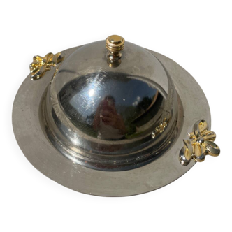 Beurrier cloche métal argenté noeuds