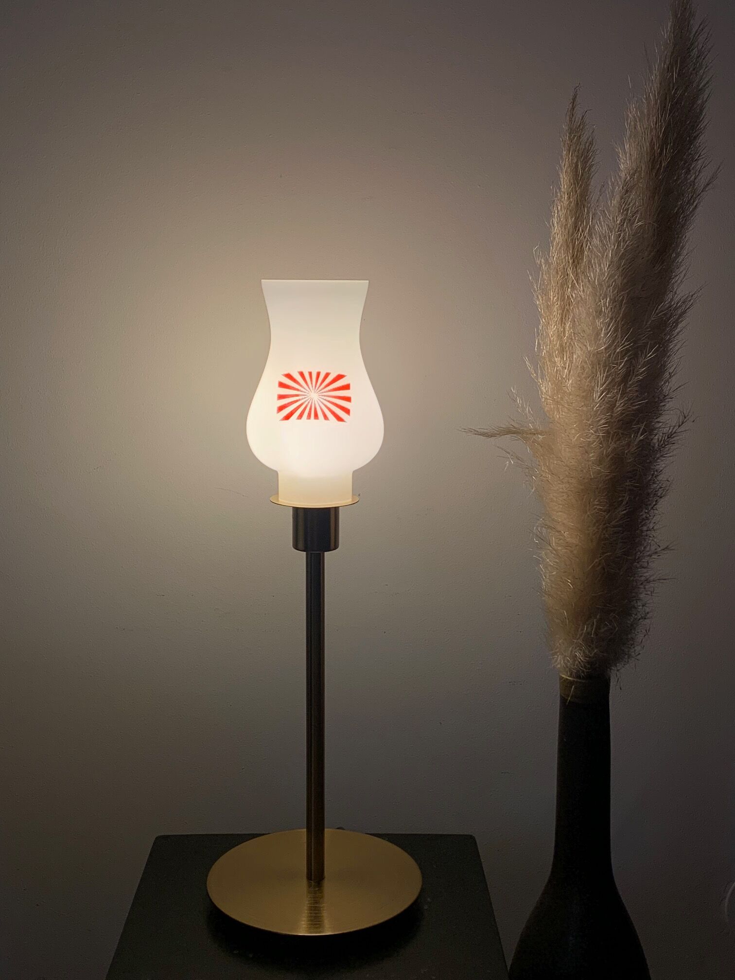 Fine tulip lamp straight opaline vintage restyled with a golden foot