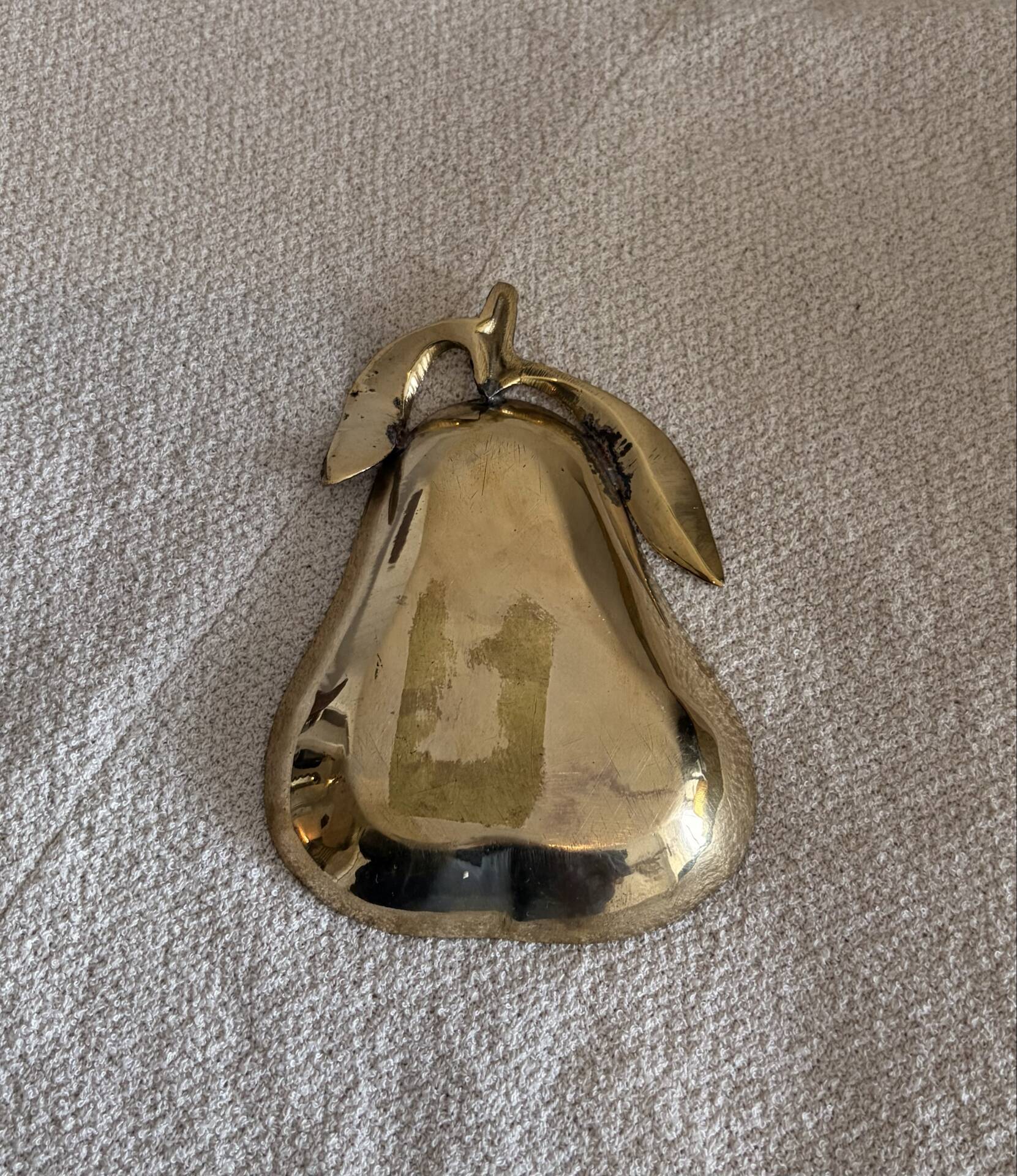 Vintage gold brass and cloisonné enamel pear trinket dish - 60s/70s