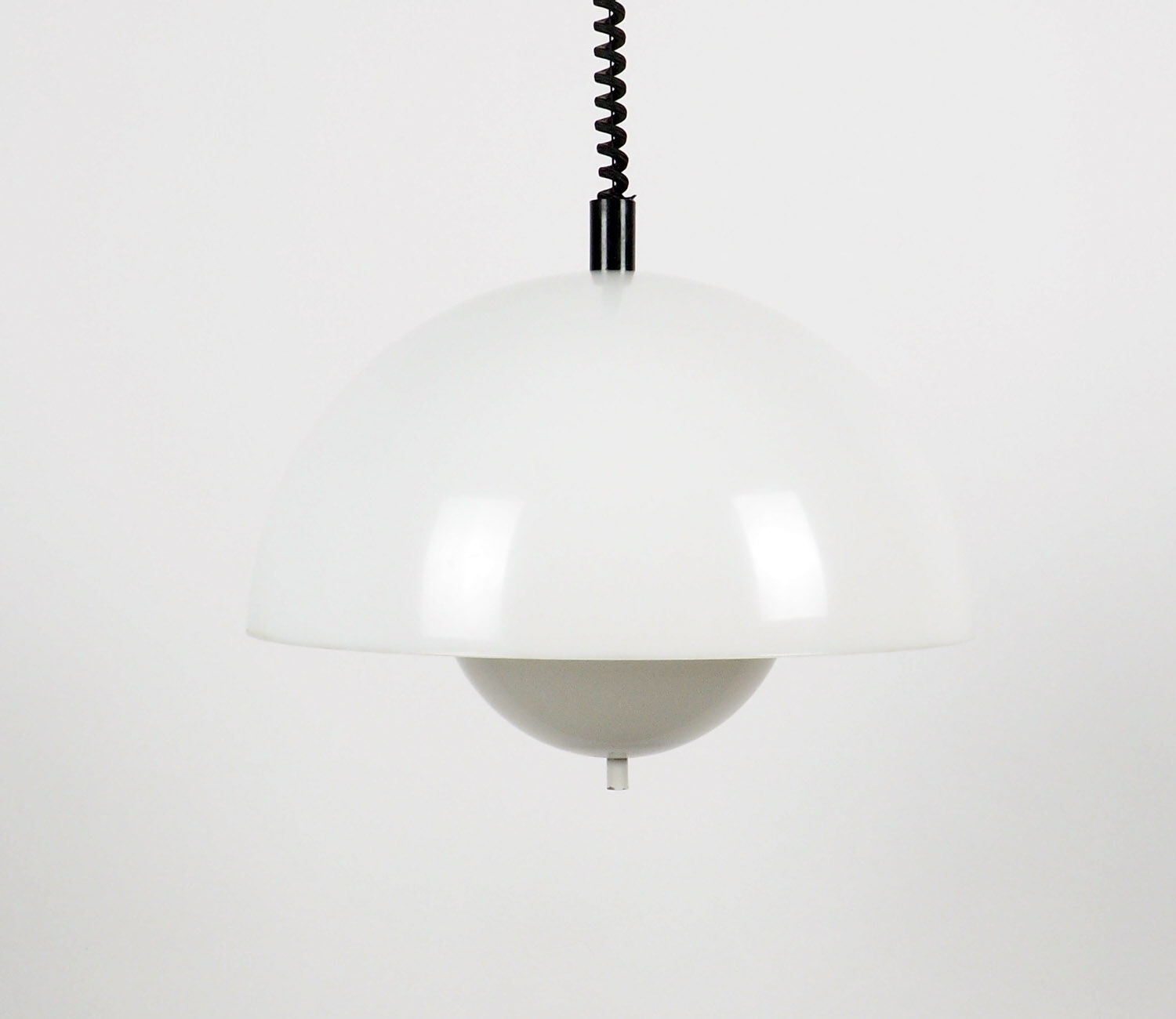Space Age vintage white bol hanging lamp, 1970's