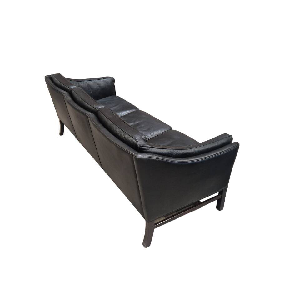 Vintage Scandinavian Black Leather Sofa Attributed to Frederik Kayser