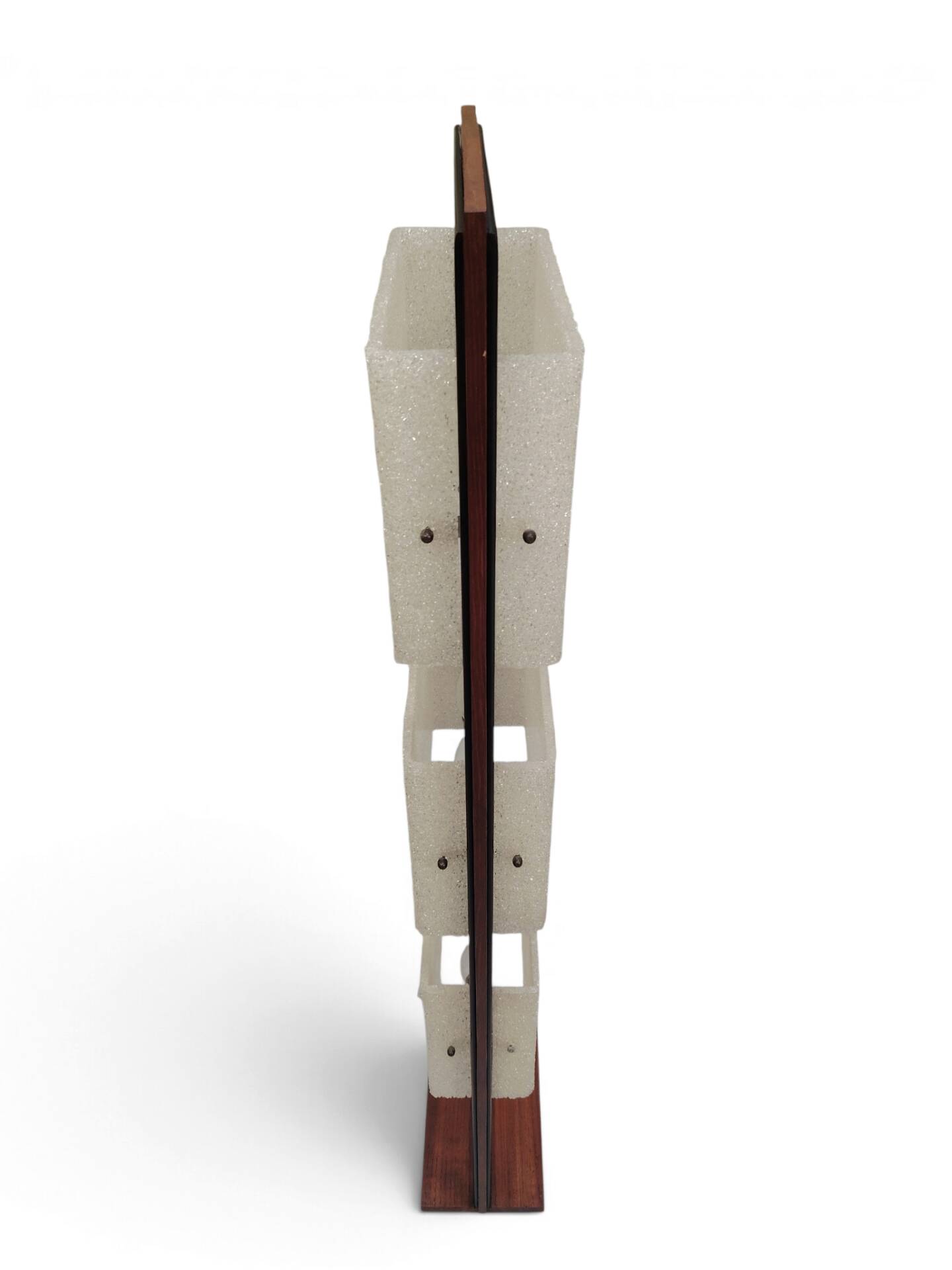 Column totem floor lamp in teak and frosted resin Scandinavian design