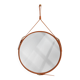 Handmade J. Adnet style mirror in tan color veg-tanned leather, ø58  cm