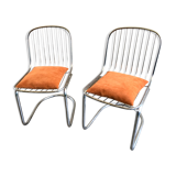 Pair of Cantilever chair design Gastone Rinaldi vintage 70 chrome steel wires