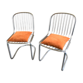 Paire de chaise Cantilever design Gastone Rinaldi vintage 70 fils d’acier chromé