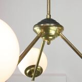 Lustre Art Déco en laiton et opaline italien